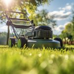 Rolling out fresh grass, a landscaper at work.